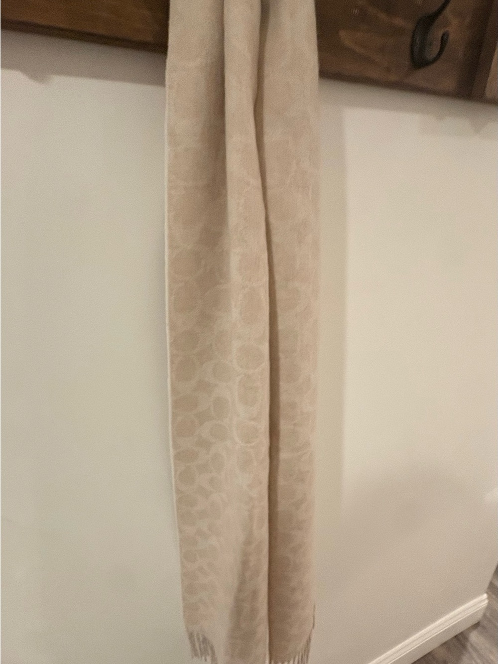 Coach Signature C Logo Scarf Beige Cream Fringe Wrap Shawl
